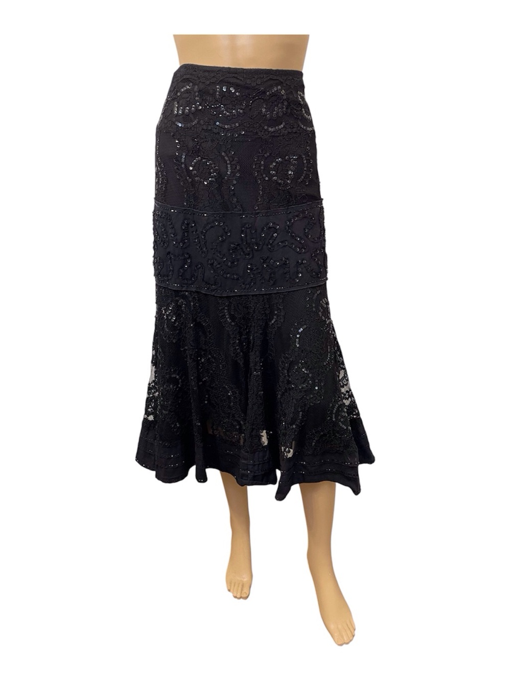 Lillie Rubin Black Sequin Lace Maxi Women's Skirt, 2